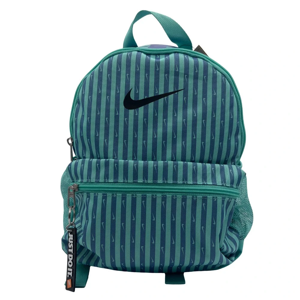 Nike Just Do It‎ Brasilia Mini Backpack Travel Play Teal Blue Stripe FZ2619 NWT
